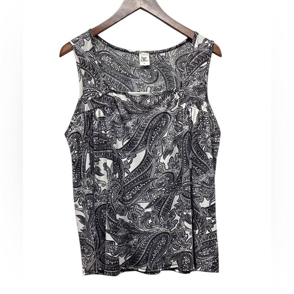 Sew in Love Square Neck Chic tank blouse Black Paisley Size Medium